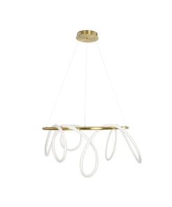 kelvo® GLOW 61660 Μοντέρνο Κρεμαστό Φωτιστικό Οροφής LED 69W 6900lm 360° AC 220-240V IP20 Ρυθμιζόμενο Λευκό CCT με Χειριστήριο από 2700K έως 6000K Dimmable – Lumileds SMD Chip – Χρυσό Πλατίνα & Λευκό Νήμα – Μ100 x Π100 x Υ70cm – 3 Χρόνια Εγγύηση