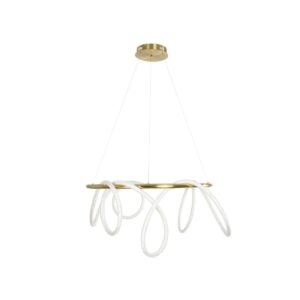 kelvo® GLOW 61660 Μοντέρνο Κρεμαστό Φωτιστικό Οροφής LED 69W 6900lm 360° AC 220-240V IP20 Ρυθμιζόμενο Λευκό CCT με Χειριστήριο από 2700K έως 6000K Dimmable – Lumileds SMD Chip – Χρυσό Πλατίνα & Λευκό Νήμα – Μ100 x Π100 x Υ70cm – 3 Χρόνια Εγγύηση