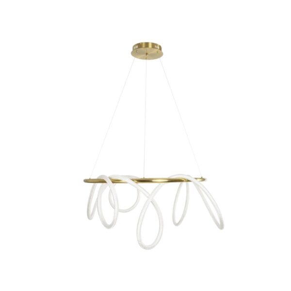 kelvo® GLOW 61660 Μοντέρνο Κρεμαστό Φωτιστικό Οροφής LED 69W 6900lm 360° AC 220-240V IP20 Ρυθμιζόμενο Λευκό CCT με Χειριστήριο από 2700K έως 6000K Dimmable – Lumileds SMD Chip – Χρυσό Πλατίνα & Λευκό Νήμα – Μ100 x Π100 x Υ70cm – 3 Χρόνια Εγγύηση