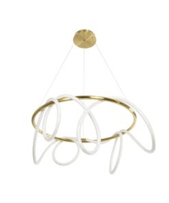 kelvo® GLOW 61660 Μοντέρνο Κρεμαστό Φωτιστικό Οροφής LED 69W 6900lm 360° AC 220-240V IP20 Ρυθμιζόμενο Λευκό CCT με Χειριστήριο από 2700K έως 6000K Dimmable – Lumileds SMD Chip – Χρυσό Πλατίνα & Λευκό Νήμα – Μ100 x Π100 x Υ70cm – 3 Χρόνια Εγγύηση