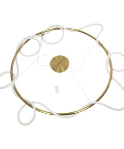 kelvo® GLOW 61661 Μοντέρνο Κρεμαστό Φωτιστικό Οροφής LED 100W 10000lm 360° AC 220-240V IP20 Ρυθμιζόμενο Λευκό CCT με Χειριστήριο από 2700K έως 6000K Dimmable – Lumileds SMD Chip – Χρυσό Πλατίνα & Λευκό Νήμα – Μ150 x Π150 x Υ100cm – 3 Χρόνια Εγγύηση