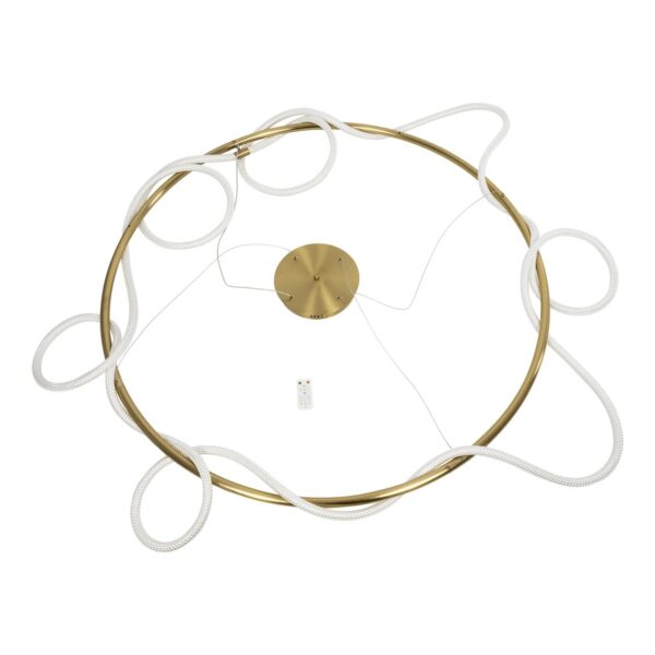 kelvo® GLOW 61661 Μοντέρνο Κρεμαστό Φωτιστικό Οροφής LED 100W 10000lm 360° AC 220-240V IP20 Ρυθμιζόμενο Λευκό CCT με Χειριστήριο από 2700K έως 6000K Dimmable – Lumileds SMD Chip – Χρυσό Πλατίνα & Λευκό Νήμα – Μ150 x Π150 x Υ100cm – 3 Χρόνια Εγγύηση