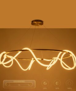 kelvo® GLOW 61661 Μοντέρνο Κρεμαστό Φωτιστικό Οροφής LED 100W 10000lm 360° AC 220-240V IP20 Ρυθμιζόμενο Λευκό CCT με Χειριστήριο από 2700K έως 6000K Dimmable – Lumileds SMD Chip – Χρυσό Πλατίνα & Λευκό Νήμα – Μ150 x Π150 x Υ100cm – 3 Χρόνια Εγγύηση