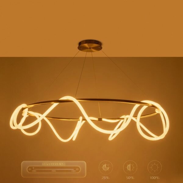 kelvo® GLOW 61661 Μοντέρνο Κρεμαστό Φωτιστικό Οροφής LED 100W 10000lm 360° AC 220-240V IP20 Ρυθμιζόμενο Λευκό CCT με Χειριστήριο από 2700K έως 6000K Dimmable – Lumileds SMD Chip – Χρυσό Πλατίνα & Λευκό Νήμα – Μ150 x Π150 x Υ100cm – 3 Χρόνια Εγγύηση