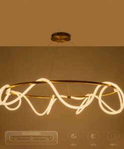 kelvo® GLOW 61661 Μοντέρνο Κρεμαστό Φωτιστικό Οροφής LED 100W 10000lm 360° AC 220-240V IP20 Ρυθμιζόμενο Λευκό CCT με Χειριστήριο από 2700K έως 6000K Dimmable – Lumileds SMD Chip – Χρυσό Πλατίνα & Λευκό Νήμα – Μ150 x Π150 x Υ100cm – 3 Χρόνια Εγγύηση