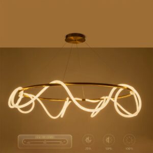 kelvo® GLOW 61661 Μοντέρνο Κρεμαστό Φωτιστικό Οροφής LED 100W 10000lm 360° AC 220-240V IP20 Ρυθμιζόμενο Λευκό CCT με Χειριστήριο από 2700K έως 6000K Dimmable – Lumileds SMD Chip – Χρυσό Πλατίνα & Λευκό Νήμα – Μ150 x Π150 x Υ100cm – 3 Χρόνια Εγγύηση