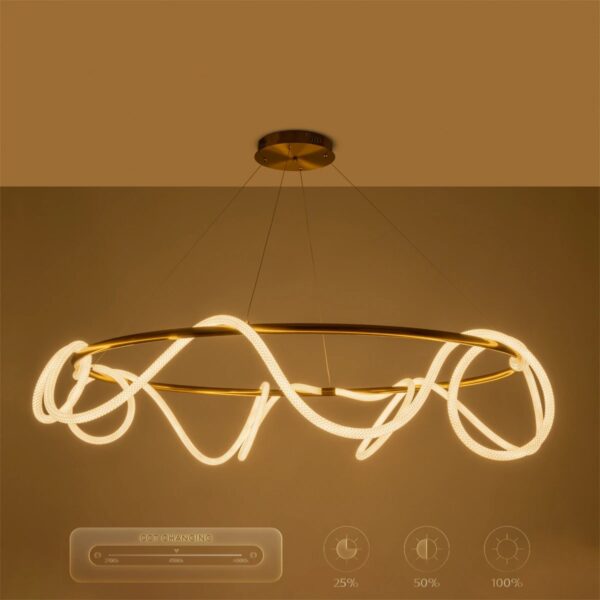 kelvo® GLOW 61661 Μοντέρνο Κρεμαστό Φωτιστικό Οροφής LED 100W 10000lm 360° AC 220-240V IP20 Ρυθμιζόμενο Λευκό CCT με Χειριστήριο από 2700K έως 6000K Dimmable – Lumileds SMD Chip – Χρυσό Πλατίνα & Λευκό Νήμα – Μ150 x Π150 x Υ100cm – 3 Χρόνια Εγγύηση