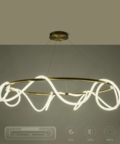 kelvo® GLOW 61661 Μοντέρνο Κρεμαστό Φωτιστικό Οροφής LED 100W 10000lm 360° AC 220-240V IP20 Ρυθμιζόμενο Λευκό CCT με Χειριστήριο από 2700K έως 6000K Dimmable – Lumileds SMD Chip – Χρυσό Πλατίνα & Λευκό Νήμα – Μ150 x Π150 x Υ100cm – 3 Χρόνια Εγγύηση