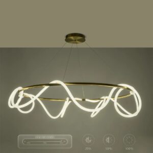 kelvo® GLOW 61661 Μοντέρνο Κρεμαστό Φωτιστικό Οροφής LED 100W 10000lm 360° AC 220-240V IP20 Ρυθμιζόμενο Λευκό CCT με Χειριστήριο από 2700K έως 6000K Dimmable – Lumileds SMD Chip – Χρυσό Πλατίνα & Λευκό Νήμα – Μ150 x Π150 x Υ100cm – 3 Χρόνια Εγγύηση