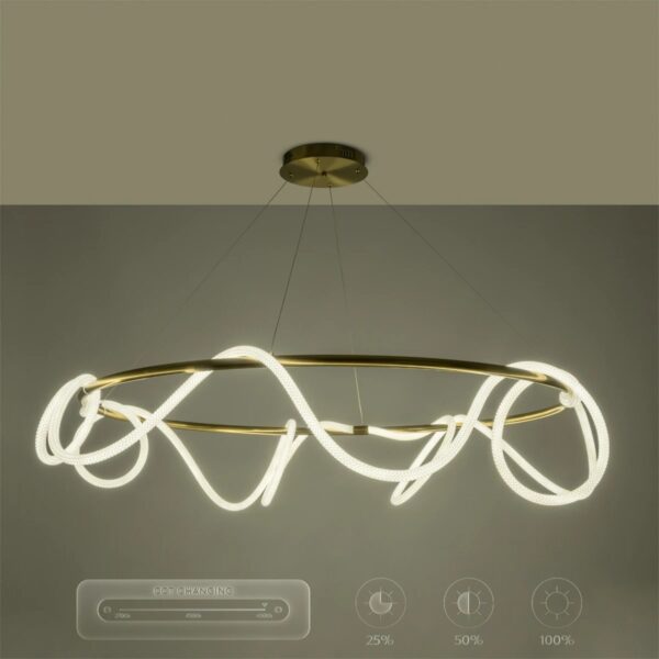 kelvo® GLOW 61661 Μοντέρνο Κρεμαστό Φωτιστικό Οροφής LED 100W 10000lm 360° AC 220-240V IP20 Ρυθμιζόμενο Λευκό CCT με Χειριστήριο από 2700K έως 6000K Dimmable – Lumileds SMD Chip – Χρυσό Πλατίνα & Λευκό Νήμα – Μ150 x Π150 x Υ100cm – 3 Χρόνια Εγγύηση