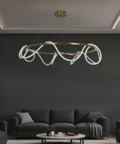 kelvo® GLOW 61661 Μοντέρνο Κρεμαστό Φωτιστικό Οροφής LED 100W 10000lm 360° AC 220-240V IP20 Ρυθμιζόμενο Λευκό CCT με Χειριστήριο από 2700K έως 6000K Dimmable – Lumileds SMD Chip – Χρυσό Πλατίνα & Λευκό Νήμα – Μ150 x Π150 x Υ100cm – 3 Χρόνια Εγγύηση