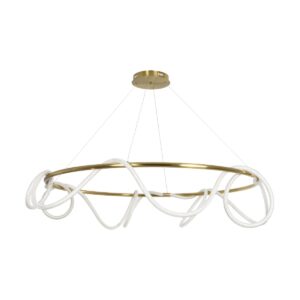 kelvo® GLOW 61661 Μοντέρνο Κρεμαστό Φωτιστικό Οροφής LED 100W 10000lm 360° AC 220-240V IP20 Ρυθμιζόμενο Λευκό CCT με Χειριστήριο από 2700K έως 6000K Dimmable – Lumileds SMD Chip – Χρυσό Πλατίνα & Λευκό Νήμα – Μ150 x Π150 x Υ100cm – 3 Χρόνια Εγγύηση