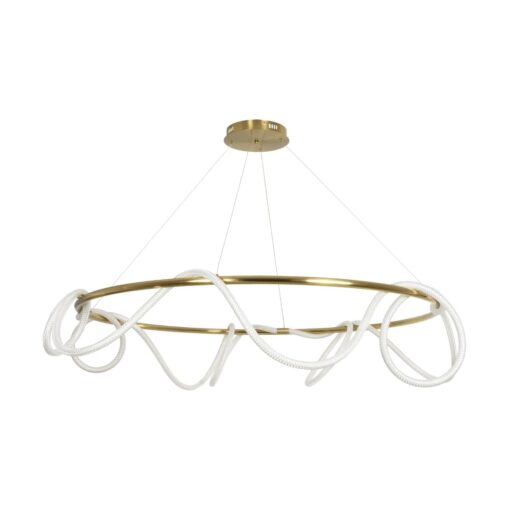 kelvo® GLOW 61661 Μοντέρνο Κρεμαστό Φωτιστικό Οροφής LED 100W 10000lm 360° AC 220-240V IP20 Ρυθμιζόμενο Λευκό CCT με Χειριστήριο από 2700K έως 6000K Dimmable – Lumileds SMD Chip – Χρυσό Πλατίνα & Λευκό Νήμα – Μ150 x Π150 x Υ100cm – 3 Χρόνια Εγγύηση