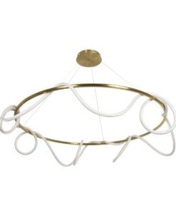 kelvo® GLOW 61661 Μοντέρνο Κρεμαστό Φωτιστικό Οροφής LED 100W 10000lm 360° AC 220-240V IP20 Ρυθμιζόμενο Λευκό CCT με Χειριστήριο από 2700K έως 6000K Dimmable – Lumileds SMD Chip – Χρυσό Πλατίνα & Λευκό Νήμα – Μ150 x Π150 x Υ100cm – 3 Χρόνια Εγγύηση