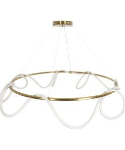 kelvo® GLOW 61661 Μοντέρνο Κρεμαστό Φωτιστικό Οροφής LED 100W 10000lm 360° AC 220-240V IP20 Ρυθμιζόμενο Λευκό CCT με Χειριστήριο από 2700K έως 6000K Dimmable – Lumileds SMD Chip – Χρυσό Πλατίνα & Λευκό Νήμα – Μ150 x Π150 x Υ100cm – 3 Χρόνια Εγγύηση