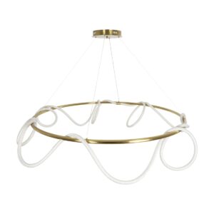 kelvo® GLOW 61661 Μοντέρνο Κρεμαστό Φωτιστικό Οροφής LED 100W 10000lm 360° AC 220-240V IP20 Ρυθμιζόμενο Λευκό CCT με Χειριστήριο από 2700K έως 6000K Dimmable – Lumileds SMD Chip – Χρυσό Πλατίνα & Λευκό Νήμα – Μ150 x Π150 x Υ100cm – 3 Χρόνια Εγγύηση
