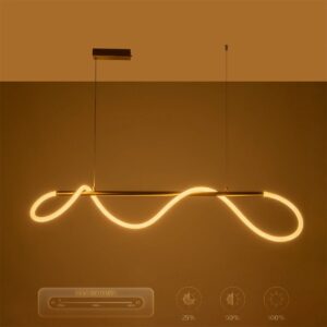 kelvo® GLOW 61662 Μοντέρνο Κρεμαστό Φωτιστικό Οροφής LED 34W 3400lm 360° AC 220-240V IP20 Ρυθμιζόμενο Λευκό CCT με Χειριστήριο από 2700K έως 6000K Dimmable – Lumileds SMD Chip – Χρυσό Πλατίνα & Λευκό Νήμα – Μ120 x Π35 x Υ50cm – 3 Χρόνια Εγγύηση