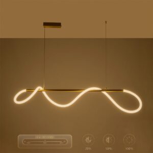 kelvo® GLOW 61662 Μοντέρνο Κρεμαστό Φωτιστικό Οροφής LED 34W 3400lm 360° AC 220-240V IP20 Ρυθμιζόμενο Λευκό CCT με Χειριστήριο από 2700K έως 6000K Dimmable – Lumileds SMD Chip – Χρυσό Πλατίνα & Λευκό Νήμα – Μ120 x Π35 x Υ50cm – 3 Χρόνια Εγγύηση