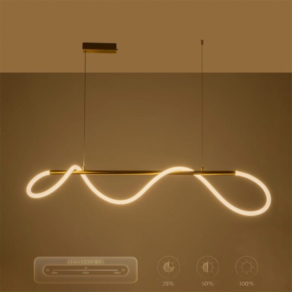kelvo® GLOW 61662 Μοντέρνο Κρεμαστό Φωτιστικό Οροφής LED 34W 3400lm 360° AC 220-240V IP20 Ρυθμιζόμενο Λευκό CCT με Χειριστήριο από 2700K έως 6000K Dimmable – Lumileds SMD Chip – Χρυσό Πλατίνα & Λευκό Νήμα – Μ120 x Π35 x Υ50cm – 3 Χρόνια Εγγύηση