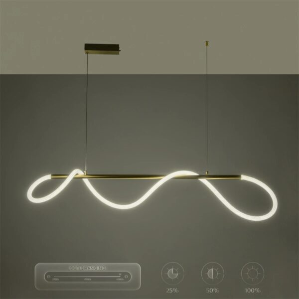 kelvo® GLOW 61662 Μοντέρνο Κρεμαστό Φωτιστικό Οροφής LED 34W 3400lm 360° AC 220-240V IP20 Ρυθμιζόμενο Λευκό CCT με Χειριστήριο από 2700K έως 6000K Dimmable – Lumileds SMD Chip – Χρυσό Πλατίνα & Λευκό Νήμα – Μ120 x Π35 x Υ50cm – 3 Χρόνια Εγγύηση