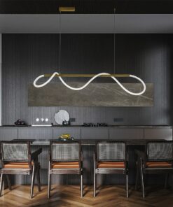 kelvo® GLOW 61662 Μοντέρνο Κρεμαστό Φωτιστικό Οροφής LED 34W 3400lm 360° AC 220-240V IP20 Ρυθμιζόμενο Λευκό CCT με Χειριστήριο από 2700K έως 6000K Dimmable – Lumileds SMD Chip – Χρυσό Πλατίνα & Λευκό Νήμα – Μ120 x Π35 x Υ50cm – 3 Χρόνια Εγγύηση