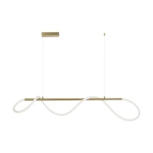 kelvo® GLOW 61662 Μοντέρνο Κρεμαστό Φωτιστικό Οροφής LED 34W 3400lm 360° AC 220-240V IP20 Ρυθμιζόμενο Λευκό CCT με Χειριστήριο από 2700K έως 6000K Dimmable – Lumileds SMD Chip – Χρυσό Πλατίνα & Λευκό Νήμα – Μ120 x Π35 x Υ50cm – 3 Χρόνια Εγγύηση