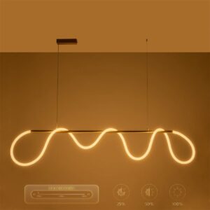 kelvo® GLOW 61663 Μοντέρνο Κρεμαστό Φωτιστικό Οροφής LED 45W 4500lm 360° AC 220-240V IP20 Ρυθμιζόμενο Λευκό CCT με Χειριστήριο από 2700K έως 6000K Dimmable – Lumileds SMD Chip – Χρυσό Πλατίνα & Λευκό Νήμα – Μ150 x Π35 x Υ50cm – 3 Χρόνια Εγγύηση