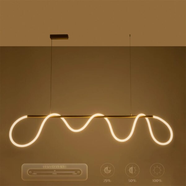 kelvo® GLOW 61663 Μοντέρνο Κρεμαστό Φωτιστικό Οροφής LED 45W 4500lm 360° AC 220-240V IP20 Ρυθμιζόμενο Λευκό CCT με Χειριστήριο από 2700K έως 6000K Dimmable – Lumileds SMD Chip – Χρυσό Πλατίνα & Λευκό Νήμα – Μ150 x Π35 x Υ50cm – 3 Χρόνια Εγγύηση