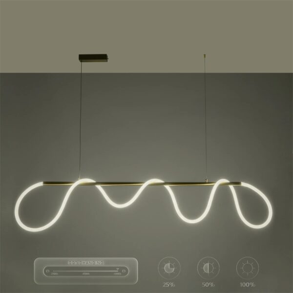 kelvo® GLOW 61663 Μοντέρνο Κρεμαστό Φωτιστικό Οροφής LED 45W 4500lm 360° AC 220-240V IP20 Ρυθμιζόμενο Λευκό CCT με Χειριστήριο από 2700K έως 6000K Dimmable – Lumileds SMD Chip – Χρυσό Πλατίνα & Λευκό Νήμα – Μ150 x Π35 x Υ50cm – 3 Χρόνια Εγγύηση