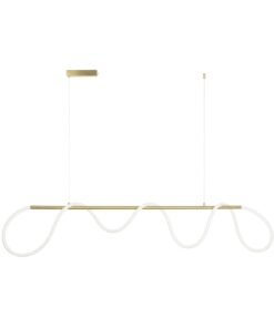 kelvo® GLOW 61663 Μοντέρνο Κρεμαστό Φωτιστικό Οροφής LED 45W 4500lm 360° AC 220-240V IP20 Ρυθμιζόμενο Λευκό CCT με Χειριστήριο από 2700K έως 6000K Dimmable – Lumileds SMD Chip – Χρυσό Πλατίνα & Λευκό Νήμα – Μ150 x Π35 x Υ50cm – 3 Χρόνια Εγγύηση