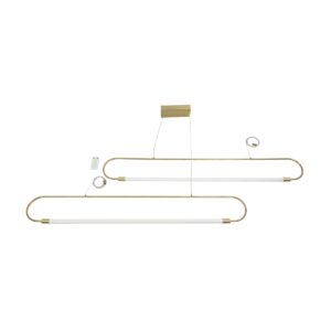 kelvo® GLOW 61665 Μοντέρνο Κρεμαστό Φωτιστικό Οροφής LED 28W 2800lm 360° AC 220-240V IP20 Ρυθμιζόμενο Λευκό CCT με Χειριστήριο από 2700K έως 6000K Dimmable – Lumileds SMD Chip – Χρυσό Πλατίνα & Λευκό Νήμα – Μ160 x Π3 x Υ25cm – 3 Χρόνια Εγγύηση