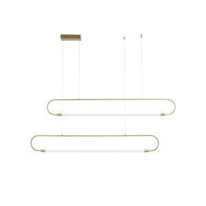 kelvo® GLOW 61665 Μοντέρνο Κρεμαστό Φωτιστικό Οροφής LED 28W 2800lm 360° AC 220-240V IP20 Ρυθμιζόμενο Λευκό CCT με Χειριστήριο από 2700K έως 6000K Dimmable – Lumileds SMD Chip – Χρυσό Πλατίνα & Λευκό Νήμα – Μ160 x Π3 x Υ25cm – 3 Χρόνια Εγγύηση