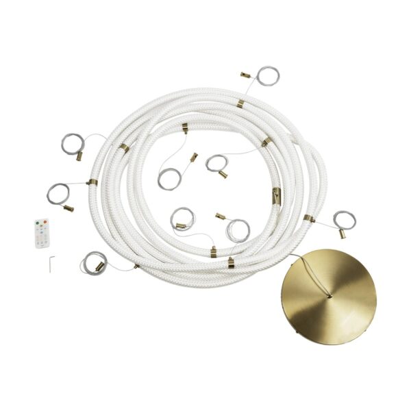 kelvo® GLOW 61669 Μοντέρνο Κρεμαστό Φωτιστικό Οροφής LED 105W 10500lm 360° AC 220-240V IP20 Ρυθμιζόμενο Λευκό CCT με Χειριστήριο από 2700K έως 6000K Dimmable – Lumileds SMD Chip – Χρυσό Πλατίνα & Λευκό Νήμα – Μ300 x Π300 x Υ120cm – 3 Χρόνια Εγγύηση