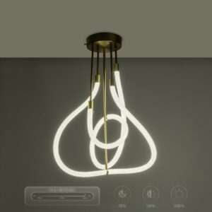 kelvo® GLOW 61670 Μοντέρνο Φωτιστικό Οροφής LED 40W 4000lm 360° AC 220-240V IP20 Ρυθμιζόμενο Λευκό CCT με Χειριστήριο από 2700K έως 6000K Dimmable – Lumileds SMD Chip – Χρυσό Πλατίνα & Λευκό Νήμα – Μ50 x Π50 x Υ70cm – 3 Χρόνια Εγγύηση