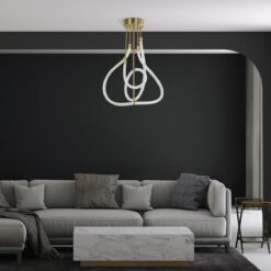 kelvo® GLOW 61670 Μοντέρνο Φωτιστικό Οροφής LED 40W 4000lm 360° AC 220-240V IP20 Ρυθμιζόμενο Λευκό CCT με Χειριστήριο από 2700K έως 6000K Dimmable – Lumileds SMD Chip – Χρυσό Πλατίνα & Λευκό Νήμα – Μ50 x Π50 x Υ70cm – 3 Χρόνια Εγγύηση