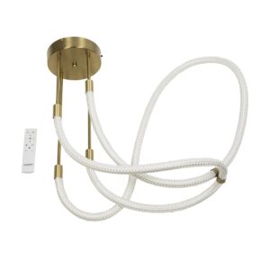 kelvo® GLOW 61672 Μοντέρνο Κρεμαστό Φωτιστικό Οροφής LED 42W 4200lm 360° AC 220-240V IP20 Ρυθμιζόμενο Λευκό CCT με Χειριστήριο από 2700K έως 6000K Dimmable – Lumileds SMD Chip – Χρυσό Πλατίνα & Λευκό Νήμα – Μ50 x Π50 x Υ70cm – 3 Χρόνια Εγγύηση