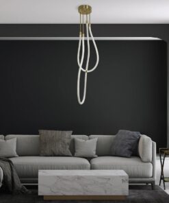 kelvo® GLOW 61672 Μοντέρνο Κρεμαστό Φωτιστικό Οροφής LED 42W 4200lm 360° AC 220-240V IP20 Ρυθμιζόμενο Λευκό CCT με Χειριστήριο από 2700K έως 6000K Dimmable – Lumileds SMD Chip – Χρυσό Πλατίνα & Λευκό Νήμα – Μ50 x Π50 x Υ70cm – 3 Χρόνια Εγγύηση