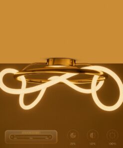 kelvo® GLOW 61673 Μοντέρνο Φωτιστικό Οροφής LED 34W 3400lm 360° AC 220-240V IP20 Ρυθμιζόμενο Λευκό CCT με Χειριστήριο από 2700K έως 6000K Dimmable – Lumileds SMD Chip – Χρυσό Πλατίνα & Λευκό Νήμα – Μ60 x Π60 x Υ30cm – 3 Χρόνια Εγγύηση