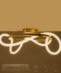 kelvo® GLOW 61673 Μοντέρνο Φωτιστικό Οροφής LED 34W 3400lm 360° AC 220-240V IP20 Ρυθμιζόμενο Λευκό CCT με Χειριστήριο από 2700K έως 6000K Dimmable – Lumileds SMD Chip – Χρυσό Πλατίνα & Λευκό Νήμα – Μ60 x Π60 x Υ30cm – 3 Χρόνια Εγγύηση