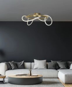 kelvo® GLOW 61673 Μοντέρνο Φωτιστικό Οροφής LED 34W 3400lm 360° AC 220-240V IP20 Ρυθμιζόμενο Λευκό CCT με Χειριστήριο από 2700K έως 6000K Dimmable – Lumileds SMD Chip – Χρυσό Πλατίνα & Λευκό Νήμα – Μ60 x Π60 x Υ30cm – 3 Χρόνια Εγγύηση