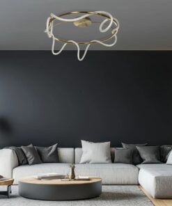 kelvo® GLOW 61674 Μοντέρνο Φωτιστικό Οροφής LED 65W 6500lm 360° AC 220-240V IP20 Ρυθμιζόμενο Λευκό CCT με Χειριστήριο από 2700K έως 6000K Dimmable – Lumileds SMD Chip – Χρυσό Πλατίνα & Λευκό Νήμα – Μ100 x Π100 x Υ30cm – 3 Χρόνια Εγγύηση