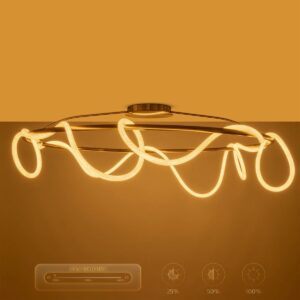 kelvo® GLOW 61675 Μοντέρνο Φωτιστικό Οροφής LED 89W 8900lm 360° AC 220-240V IP20 Ρυθμιζόμενο Λευκό CCT με Χειριστήριο από 2700K έως 6000K Dimmable – Lumileds SMD Chip – Χρυσό Πλατίνα & Λευκό Νήμα – Μ150 x Π150 x Υ30cm – 3 Χρόνια Εγγύηση