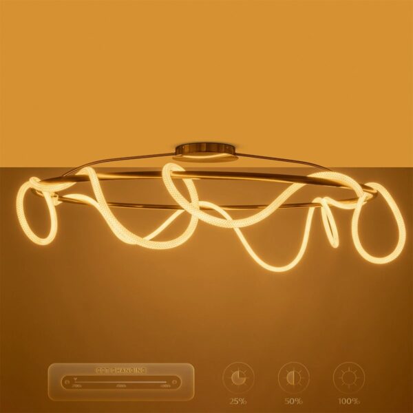kelvo® GLOW 61675 Μοντέρνο Φωτιστικό Οροφής LED 89W 8900lm 360° AC 220-240V IP20 Ρυθμιζόμενο Λευκό CCT με Χειριστήριο από 2700K έως 6000K Dimmable – Lumileds SMD Chip – Χρυσό Πλατίνα & Λευκό Νήμα – Μ150 x Π150 x Υ30cm – 3 Χρόνια Εγγύηση