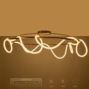 kelvo® GLOW 61675 Μοντέρνο Φωτιστικό Οροφής LED 89W 8900lm 360° AC 220-240V IP20 Ρυθμιζόμενο Λευκό CCT με Χειριστήριο από 2700K έως 6000K Dimmable – Lumileds SMD Chip – Χρυσό Πλατίνα & Λευκό Νήμα – Μ150 x Π150 x Υ30cm – 3 Χρόνια Εγγύηση