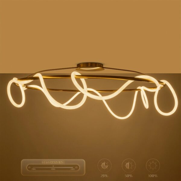 kelvo® GLOW 61675 Μοντέρνο Φωτιστικό Οροφής LED 89W 8900lm 360° AC 220-240V IP20 Ρυθμιζόμενο Λευκό CCT με Χειριστήριο από 2700K έως 6000K Dimmable – Lumileds SMD Chip – Χρυσό Πλατίνα & Λευκό Νήμα – Μ150 x Π150 x Υ30cm – 3 Χρόνια Εγγύηση