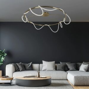 kelvo® GLOW 61675 Μοντέρνο Φωτιστικό Οροφής LED 89W 8900lm 360° AC 220-240V IP20 Ρυθμιζόμενο Λευκό CCT με Χειριστήριο από 2700K έως 6000K Dimmable – Lumileds SMD Chip – Χρυσό Πλατίνα & Λευκό Νήμα – Μ150 x Π150 x Υ30cm – 3 Χρόνια Εγγύηση