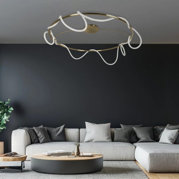 kelvo® GLOW 61675 Μοντέρνο Φωτιστικό Οροφής LED 89W 8900lm 360° AC 220-240V IP20 Ρυθμιζόμενο Λευκό CCT με Χειριστήριο από 2700K έως 6000K Dimmable – Lumileds SMD Chip – Χρυσό Πλατίνα & Λευκό Νήμα – Μ150 x Π150 x Υ30cm – 3 Χρόνια Εγγύηση