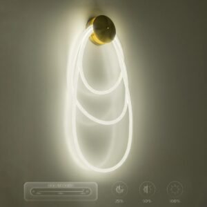 kelvo® GLOW 61677 Μοντέρνο Φωτιστικό Τοίχου – Απλίκα LED 60W 6000lm 360° AC 220-240V IP20 Ρυθμιζόμενο Λευκό CCT με Χειριστήριο από 2700K έως 6000K Dimmable – Lumileds SMD Chip – Χρυσό Πλατίνα & Λευκό Νήμα – Μ40 x Π15 x Υ110cm – 3 Χρόνια Εγγύηση
