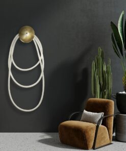 kelvo® GLOW 61677 Μοντέρνο Φωτιστικό Τοίχου – Απλίκα LED 60W 6000lm 360° AC 220-240V IP20 Ρυθμιζόμενο Λευκό CCT με Χειριστήριο από 2700K έως 6000K Dimmable – Lumileds SMD Chip – Χρυσό Πλατίνα & Λευκό Νήμα – Μ40 x Π15 x Υ110cm – 3 Χρόνια Εγγύηση