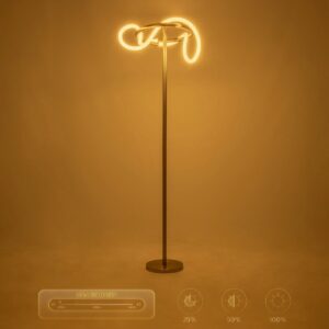 kelvo® GLOW 61687 Μοντέρνο Επιδαπέδιο Φωτιστικό LED 30W 3000lm 360° AC 220-240V IP20 Ρυθμιζόμενο Λευκό CCT με Αφή 2700K/4500K/6000K Dimmable – Lumileds SMD Chip – Χρυσό Πλατίνα & Λευκό Νήμα – Μ45 x Π45 x Υ160cm – 3 Χρόνια Εγγύηση